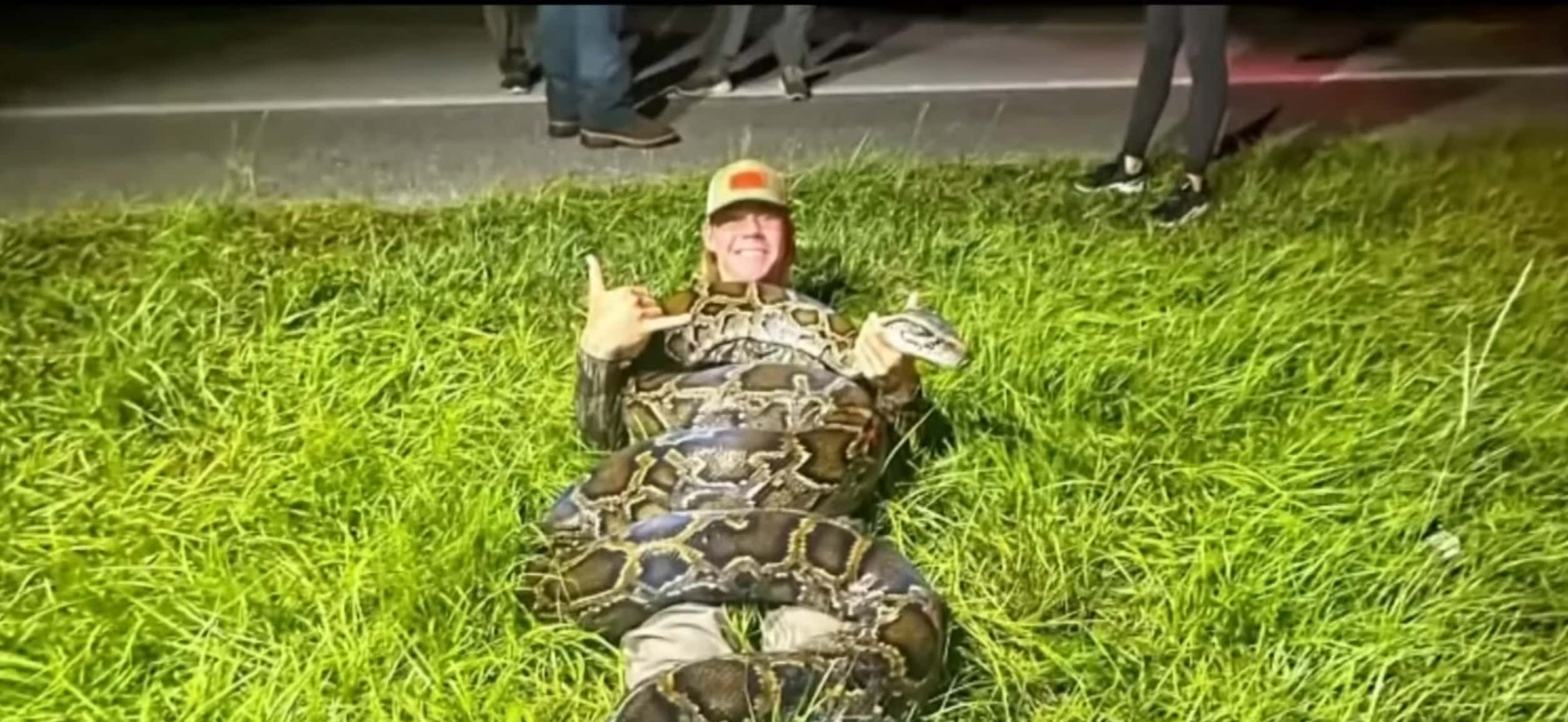 Jack Cronin captured a Burmese python just hours after Florida Python Challenge (CBS Miami News screengrab)