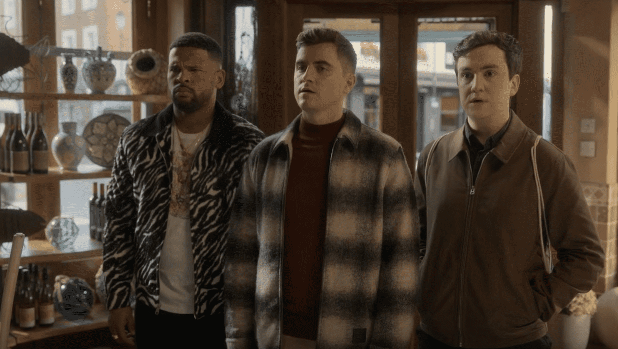 Colin, Issac, and Will visit A Taste of Athens to invite Nate back at Richmond in 'Ted Lasso' (Apple TV+)