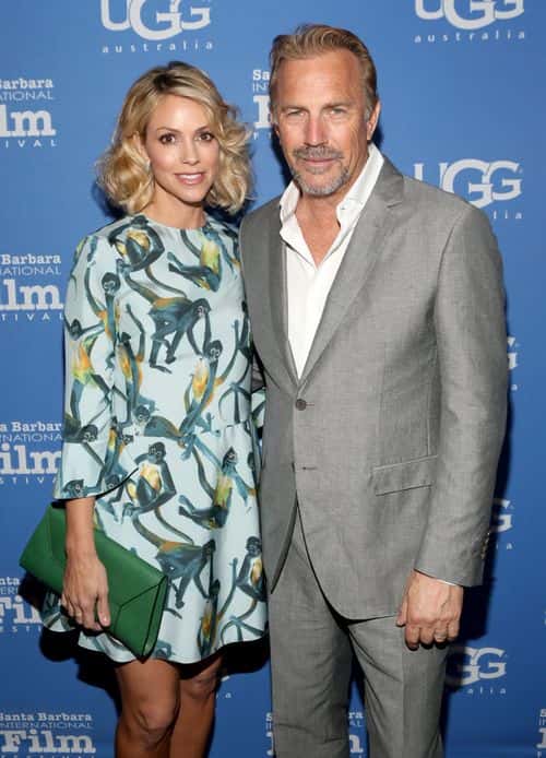 Christine Baumgartner (L) and actor Kevin Costner attend The Santa Barbara Film Festival Closing Night Screening of McFarland, USA at The Arlington Theatre on February 7, 2015 in Santa Barbara, California.