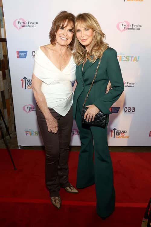 (L-R) Linda Gray and Jaclyn Smith attend the 2022 Farrah Fawcett Foundation Tex-Mex Fiesta Benefit on October 20, 2022 in Dallas, Texas.