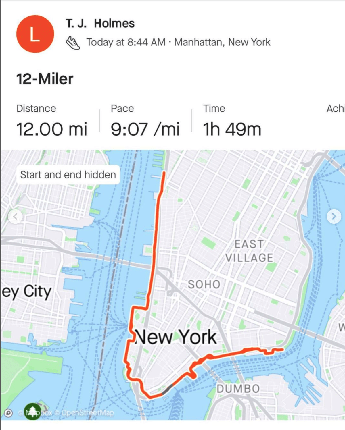 TJ Holmes shared his running stats with fans as well (@officialtjholmes/Instagram)