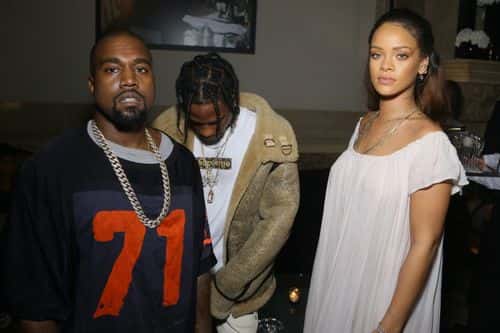 Kanye West, Travis Scott and Rihanna attend Vogue 95th Anniversary Party on October 3, 2015 in Paris, France.