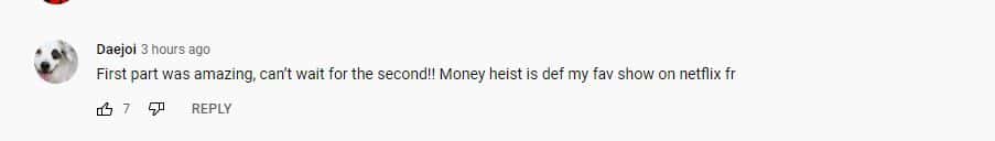 Screenshot of YouTube comment on 'Money Heist: Korea' Part 2 Teaser (Youtube/Netflix)