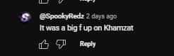 Comments on Joe Rogan and Khamzat Chimaev (@mmazone/YouTube)