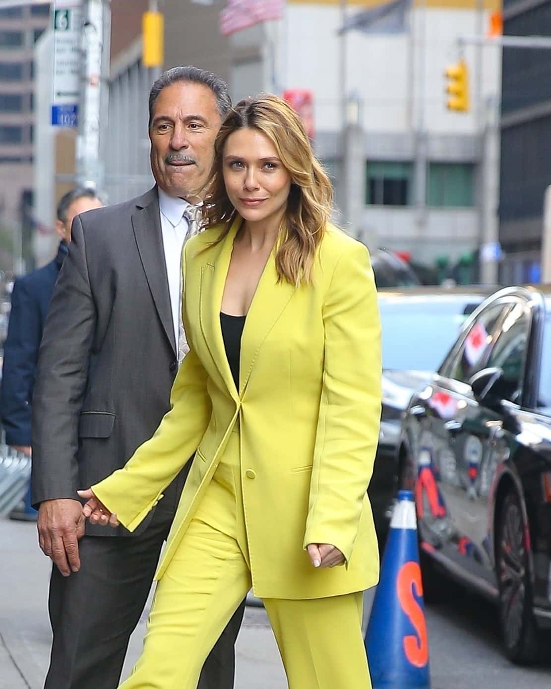 Elizabeth Olsen arrives at The Late Show with Stephen Colbert in New York  (Credit/Backgrid)