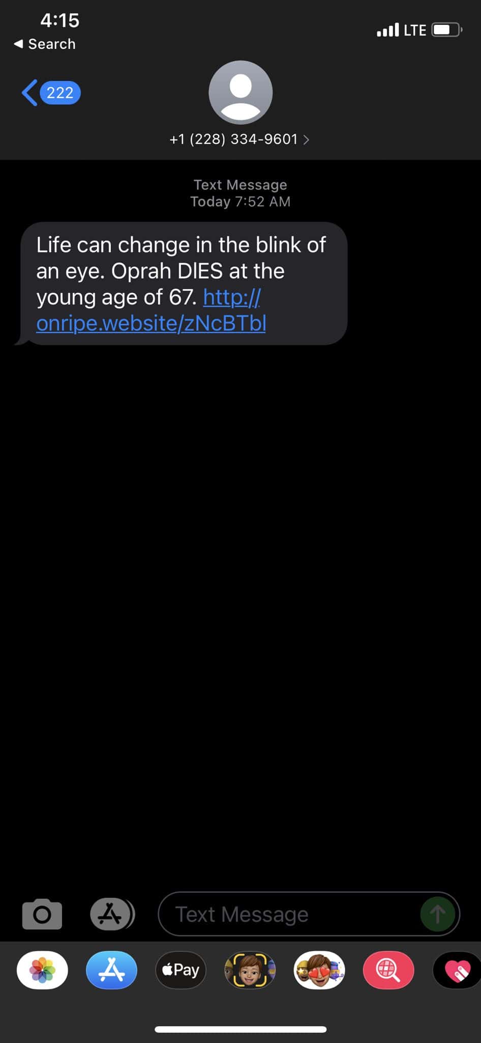 The hoax message about Oprah Winfrey's death (A. Passeri/Twitter)