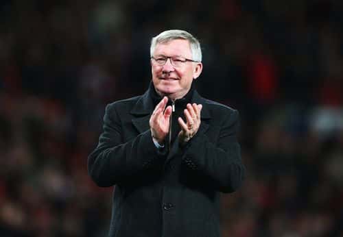 Sir Alex Ferguson, manager of Manchester United celebrates victory and winning the Premier League title after the Barclays Premier League match between Manchester United and Aston Villa at Old Trafford on April 22, 2013 in Manchester, England.