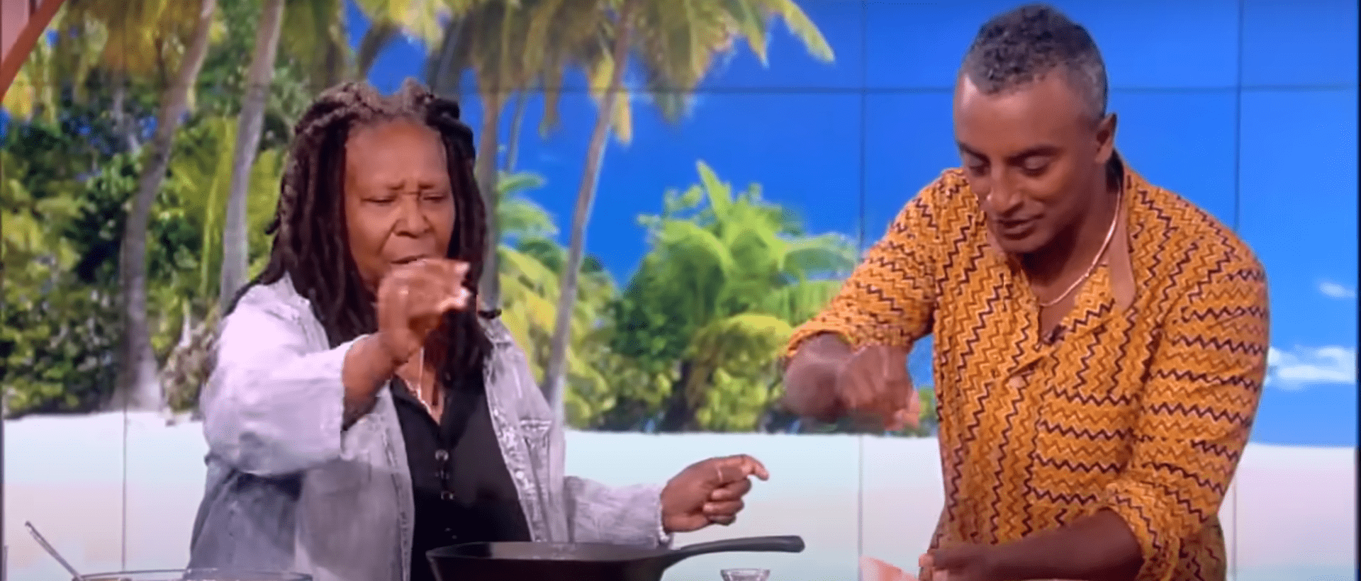 Whoopi Goldberg sways through the cooking segment with Marcus Samuelsson (YouTube/TheView)