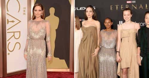 Zahara Jolie donning her mother's Oscars 2014 gown (Jason Merritt and Jesse Grant/Getty Images)