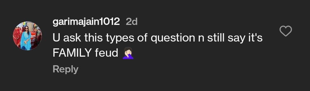 Screenshot of comment on 'Family Feud' video (Instagram/@familyfeud)