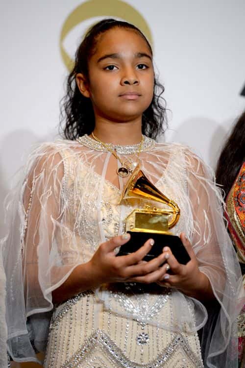 Nipsey Hussle's daughter Emani Asghedom poses in the press room during the 62nd Annual GRAMMY Awards at Staples Center on January 26, 2020 in Los Angeles, California.