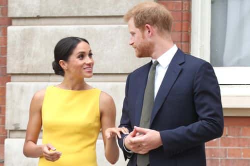 Prince Harry, Duke of Sussex and Meghan, Duchess of Sussex arrive to meet youngsters from across the Commonwealth as they attend the Your Commonwealth Youth Challenge reception at Marlborough House on July 05, 2018 in London, England.