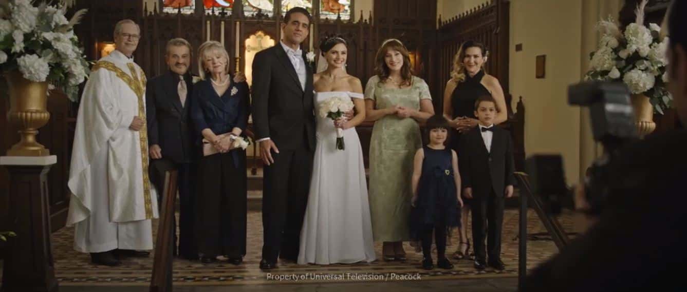 Bobby Cannavale, Joe Pesci, Edie Falco, Preston James Brodrick in a still from 'Bupkis' (NBC Universal)