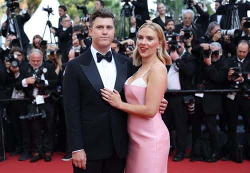 Colin Jost and Scarlett Johansson attend the 