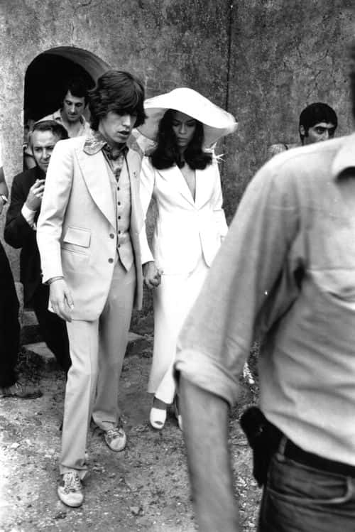 Rolling Stones singer Mick Jagger and his wife Bianca, shortly after  their wedding ceremony in St Tropez.   (Photo by Express Newspapers/Getty Images)