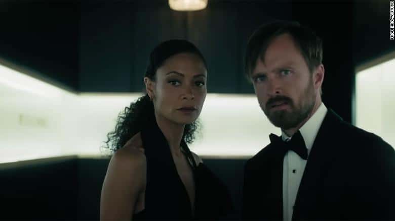 Thandiwe Newton and Aaron Paul in 'Westworld' (HBO)