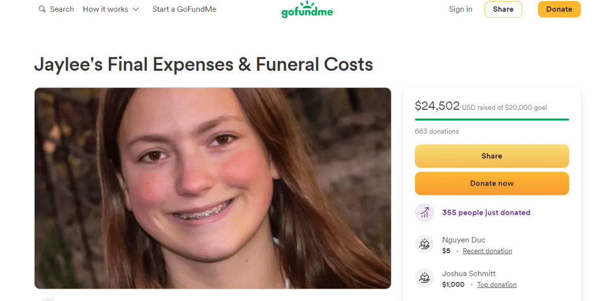 Jaylee Chillson GoFundMe raised over $24000 (GoFundMe)