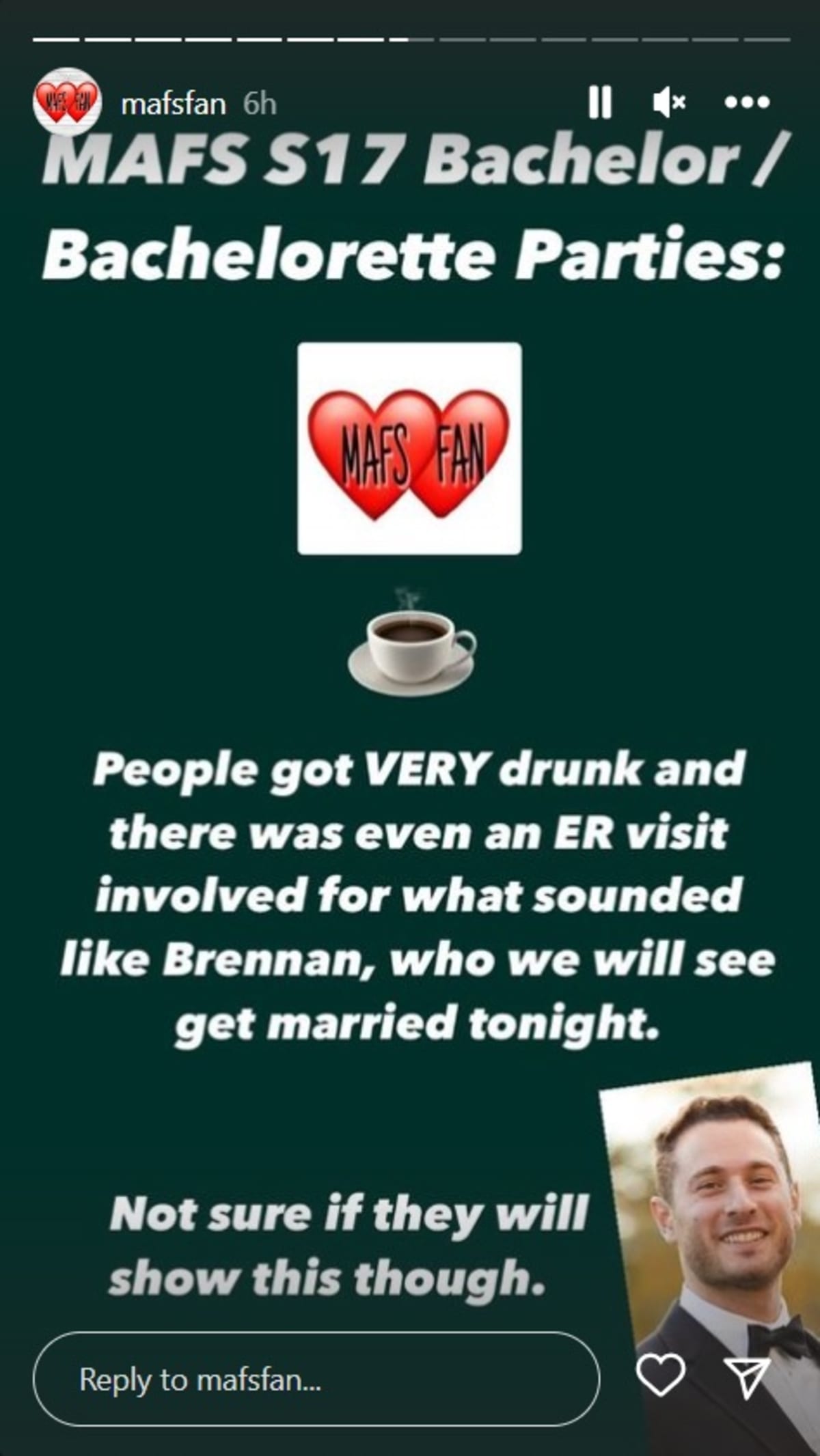 Brennan Shoykhet ended up in the emergency room after a wild Bachelor party (Instagram/@mafsfan)