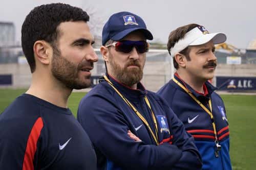 Brett Goldstein, Brendan Hunt, and Jason Sudeikis in 'Ted Lasso' Season 2 (Apple TV+)