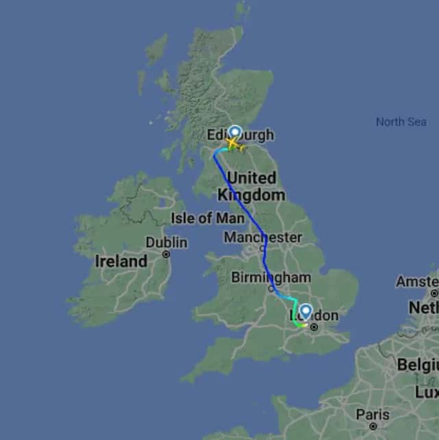 The Queen's last flight path. (Photo via FlightRadar24)