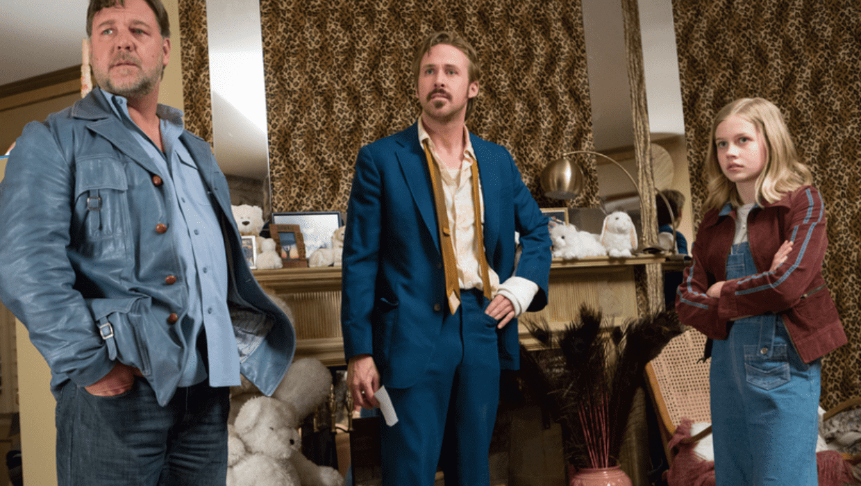 Russell Crowe, Ryan Gosling, and Angourie Rice in 'The Nice Guys' (2016) (IMDb)