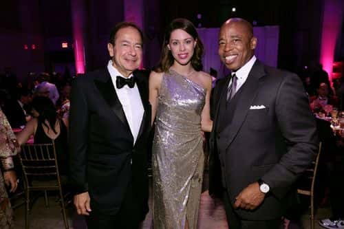 (L-R) John Paulson, Alina de Almeida, and Mayor Eric Adams attend Angel Ball 2022 hosted by Gabrielle's Angel Foundation at Cipriani Wall Street on October 24, 2022 in New York City.