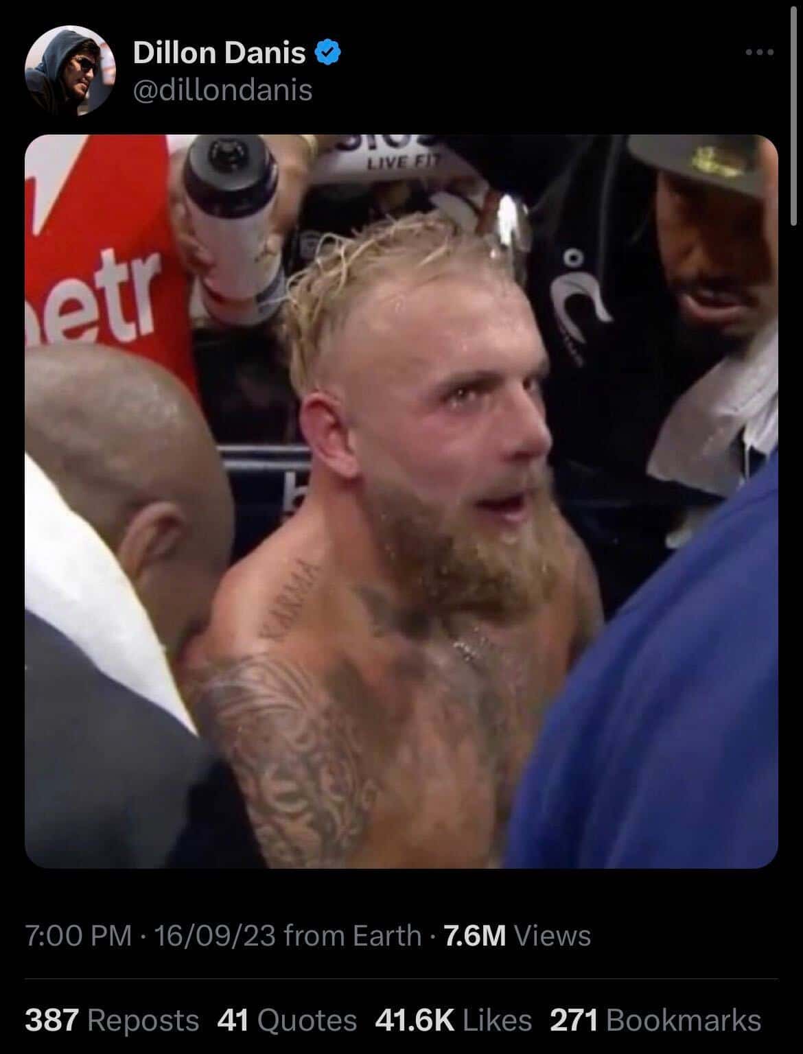 A screenshot of the tweet shared by Dillon Danis (@dillondanis/X)