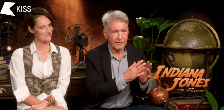 Ford and co-star Phoebe Waller-Bridge during a recent interview with KissFM UK to promote the new film, Indiana Jones and the Dial of Destiny (kissfmuk/YouTube)