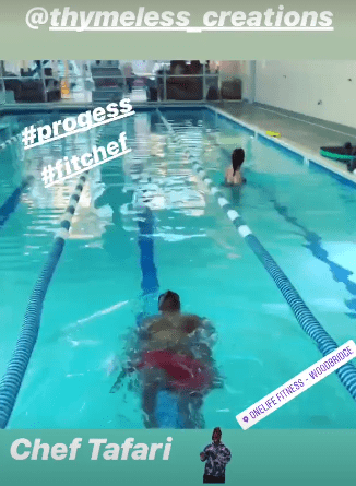 Tafari Campbell swimming (@thymeless_creations/Instagram)