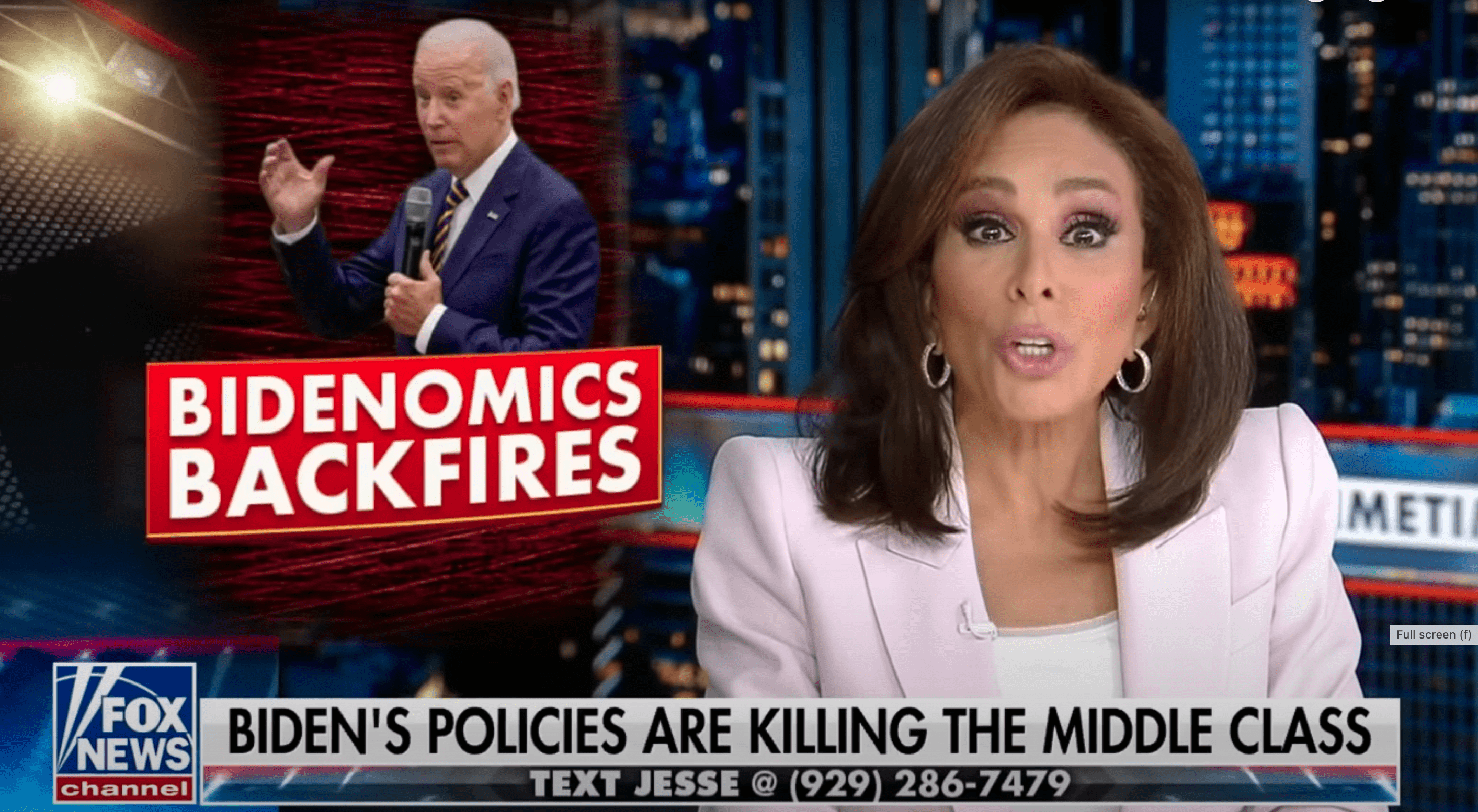 Judge Jeanine is a fierce critic of President Joe Biden's economic policies (@FoxNews/YouTube)