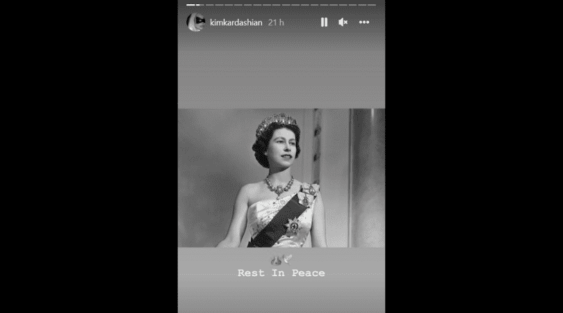 Kim also shared a black and white photo of a young Queen and penned alongside it,