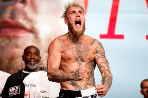 Jake Paul poses during his official weigh in at Desert Diamond Arena on October 28, 2022 in Glendale, Arizona.
