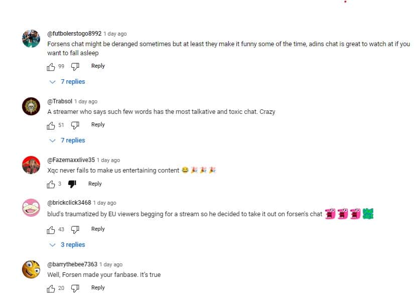 Comments on xQc, (@xqcclips/YouTube)