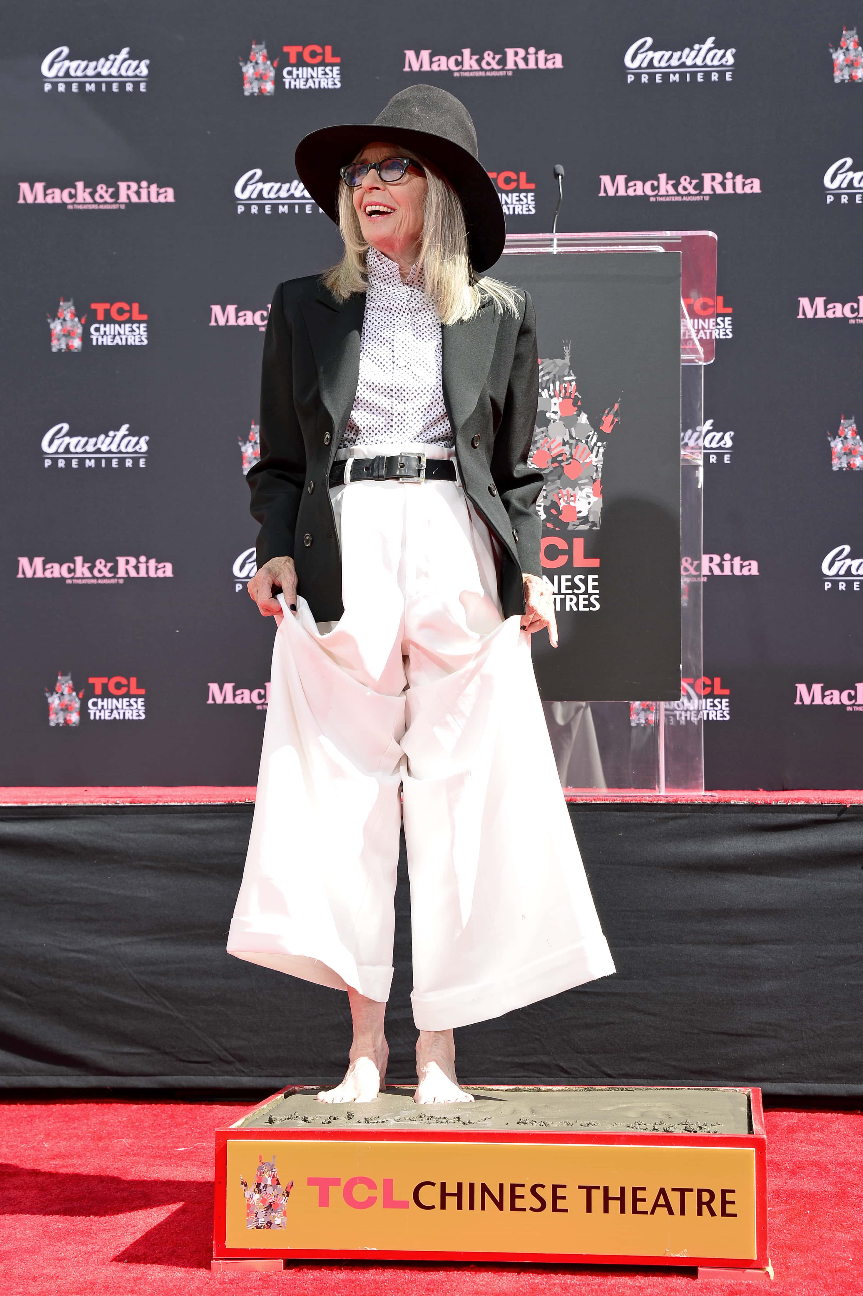 Diane Keaton attends the Handprint and Footprint in Cement Ceremony for Actress Diane Keaton hosted by TCL Chinese Theatre on August 11, 2022 in Hollywood, California. (Photo by Jerod Harris/Getty Images)
