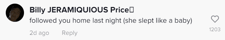 Billy JERAMIQUIOUS Price commented jokingly about how he followed Dunne slept like a baby (livvy/TikTok)