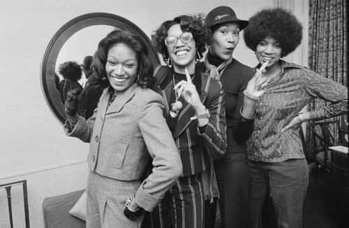 American R&B vocal group The Pointer Sisters, UK, 16th January 1974;
 they are June Pointer (1953 - 2006), Bonnie Pointer, Anita Pointer and Ruth Pointer. (Photo by Stroud/Daily Express/Hulton Archive/Getty Images)