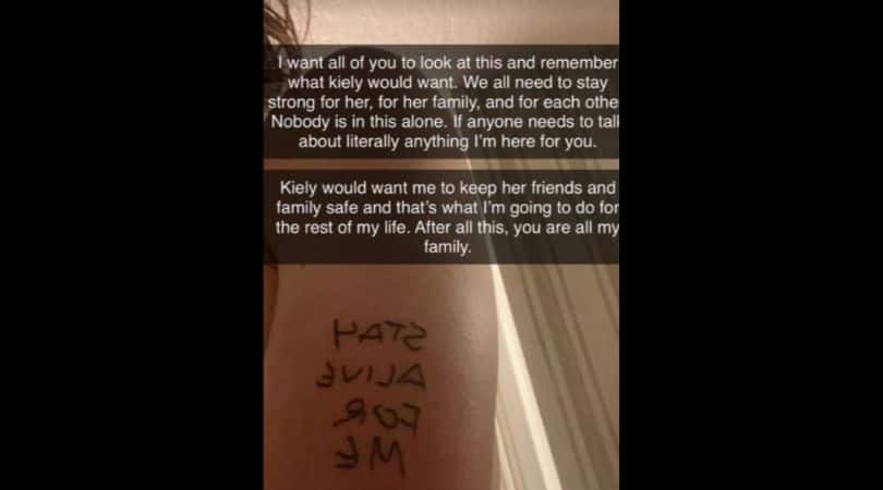 Westfall posted a harrowing message scrawled on his arm 'Stay alive for me' (Instagram@jagger_westfall)