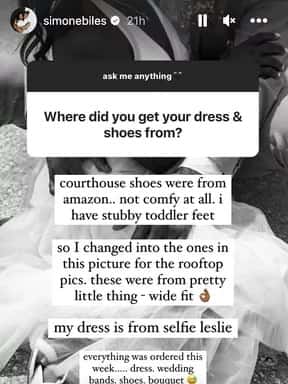 Biles answered several follower-submitted questions on Sunday when she explained that she purchased the ensemble for just $119 from an online clothing company called Selfie Leslie. (Simone Biles/Instagram)