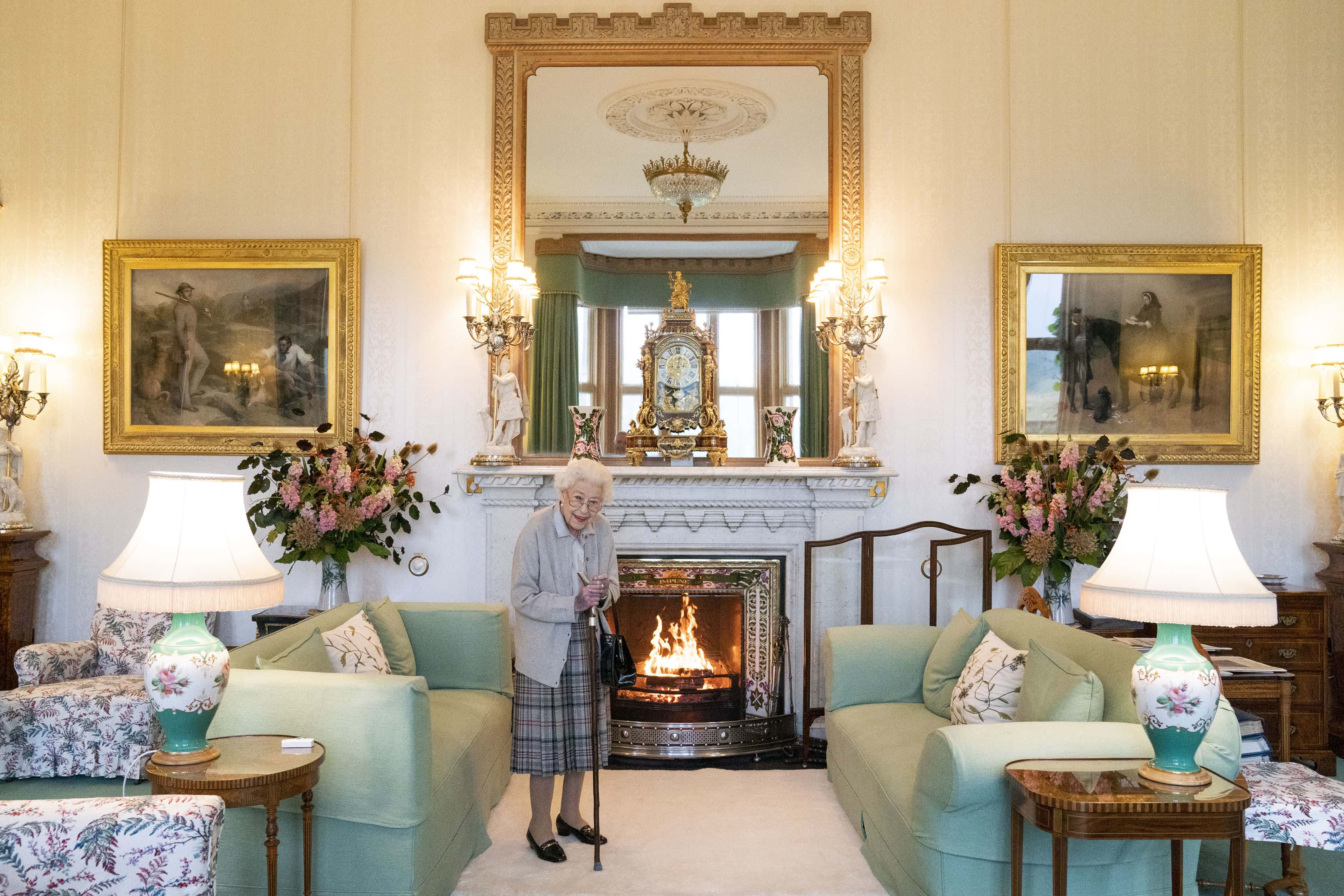 Queen Elizabeth II waits in the Drawing Room before receiving newly elected leader of the Conservative party Liz Truss at Balmoral Castle for an audience where she will be invited to become Prime Minister and form a new government on September 6, 2022 in Aberdeen, Scotland. The Queen broke with the tradition of meeting the new prime minister and Buckingham Palace, after needing to remain at Balmoral Castle due to mobility issues.