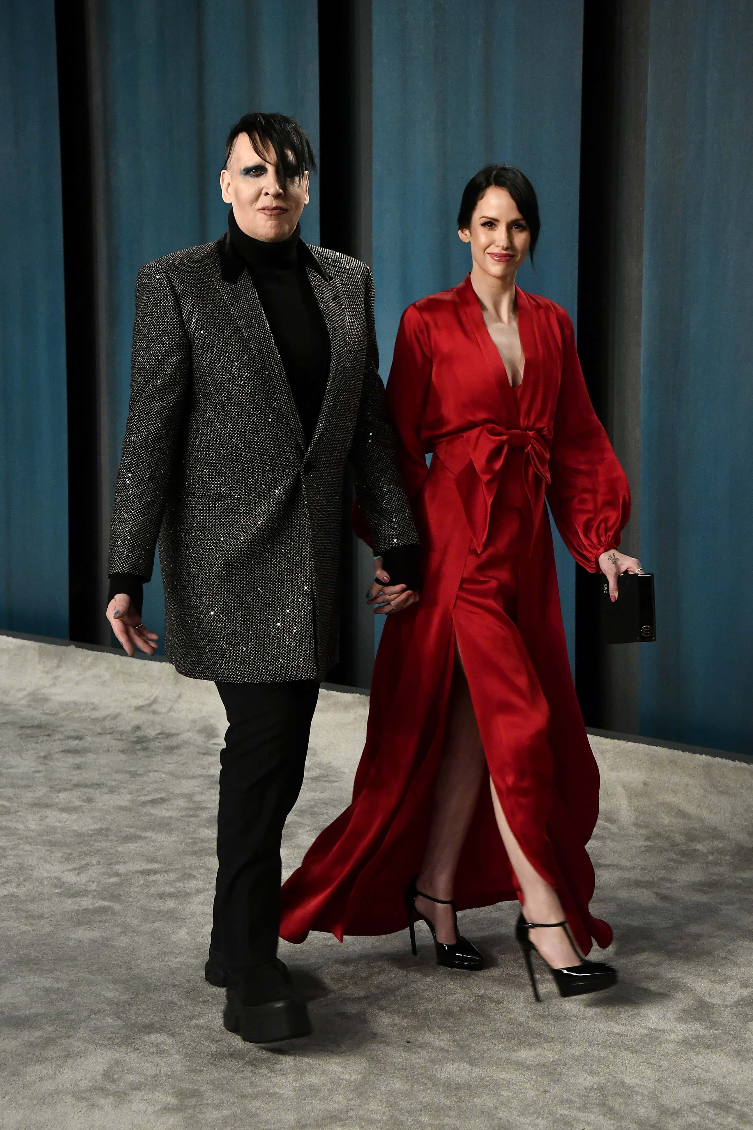 Marilyn Manson and Lindsay Usich attend the 2020 Vanity Fair Oscar Party hosted by Radhika Jones at Wallis Annenberg Center for the Performing Arts on February 09, 2020 in Beverly Hills, California. (Photo by Frazer Harrison/Getty Images)