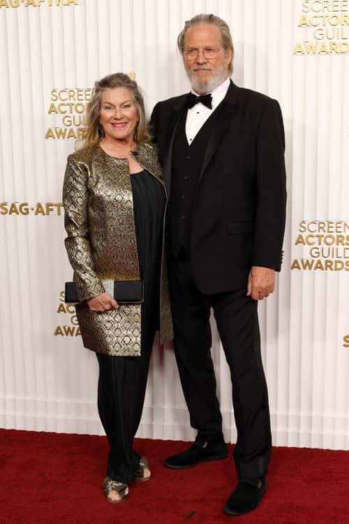 (L-R) Susan Geston and Jeff Bridges attend the 29th Annual Screen Actors Guild Awards at Fairmont Century Plaza on February 26, 2023 in Los Angeles, California.