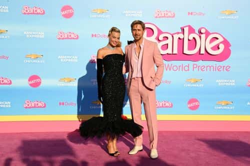 (L-R) Margot Robbie and Ryan Gosling attend the World Premiere of 