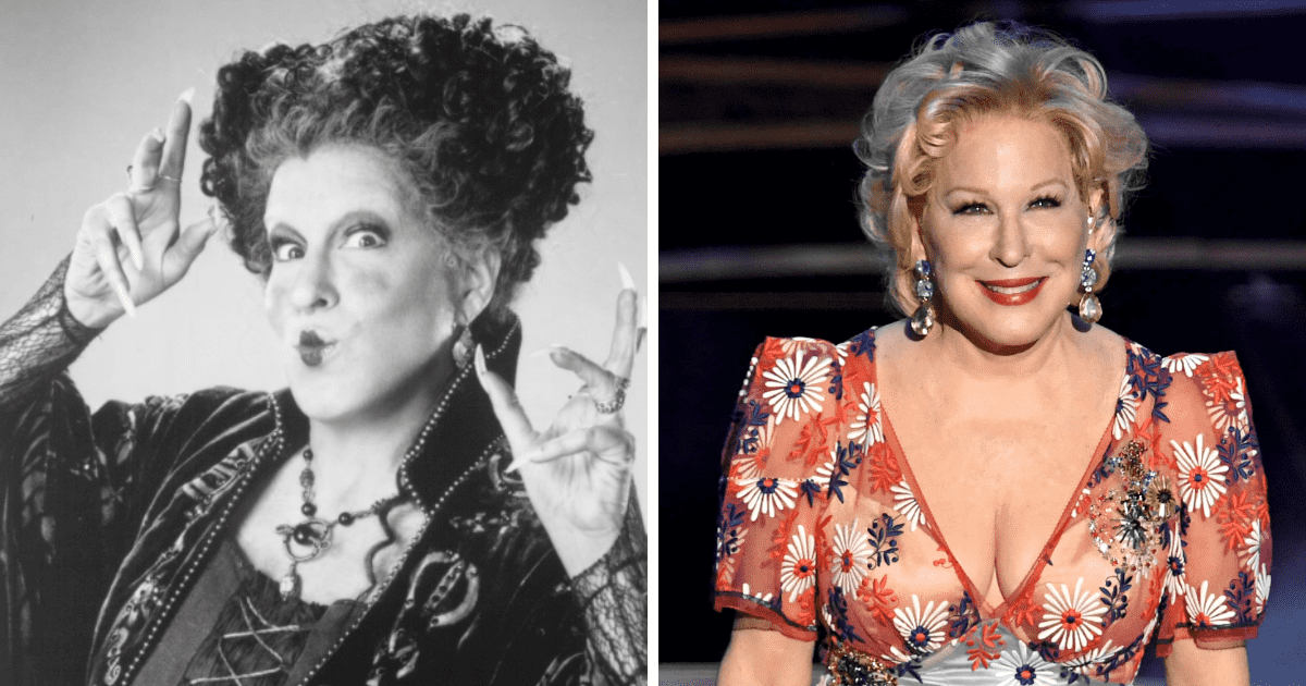 Bette Midler in Hocus Pocus in 1993 (R) and her at the 91st Annual Academy Awards (L) 