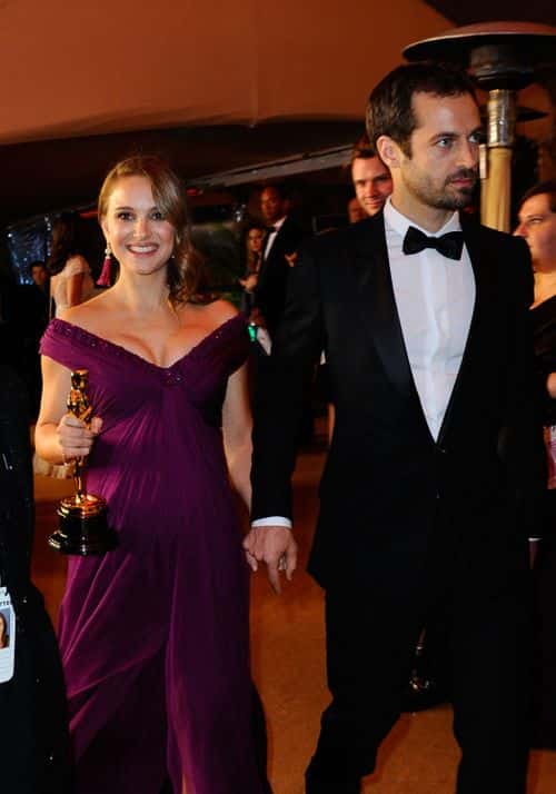 Actress Natalie Portman (L), winner of the award for Best Actress in a Leading Role for 'Black Swan', and dancer Benjamin Millepied attend the Governors Ball on February 27, 2011 in Hollywood, California.