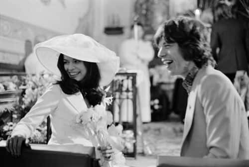 Mick and Bianca Jagger at their wedding at the Church of St. Anne, St Tropez, 12th May 1971. (Photo by Reg Lancaster/Daily Express/Hulton Archive/Getty Images)