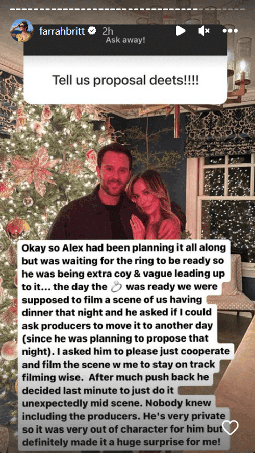 'Buying Beverly Hills' star Farrah Brittany revealing Alex Manos' proposal story (Instagram/@farrahbritt)