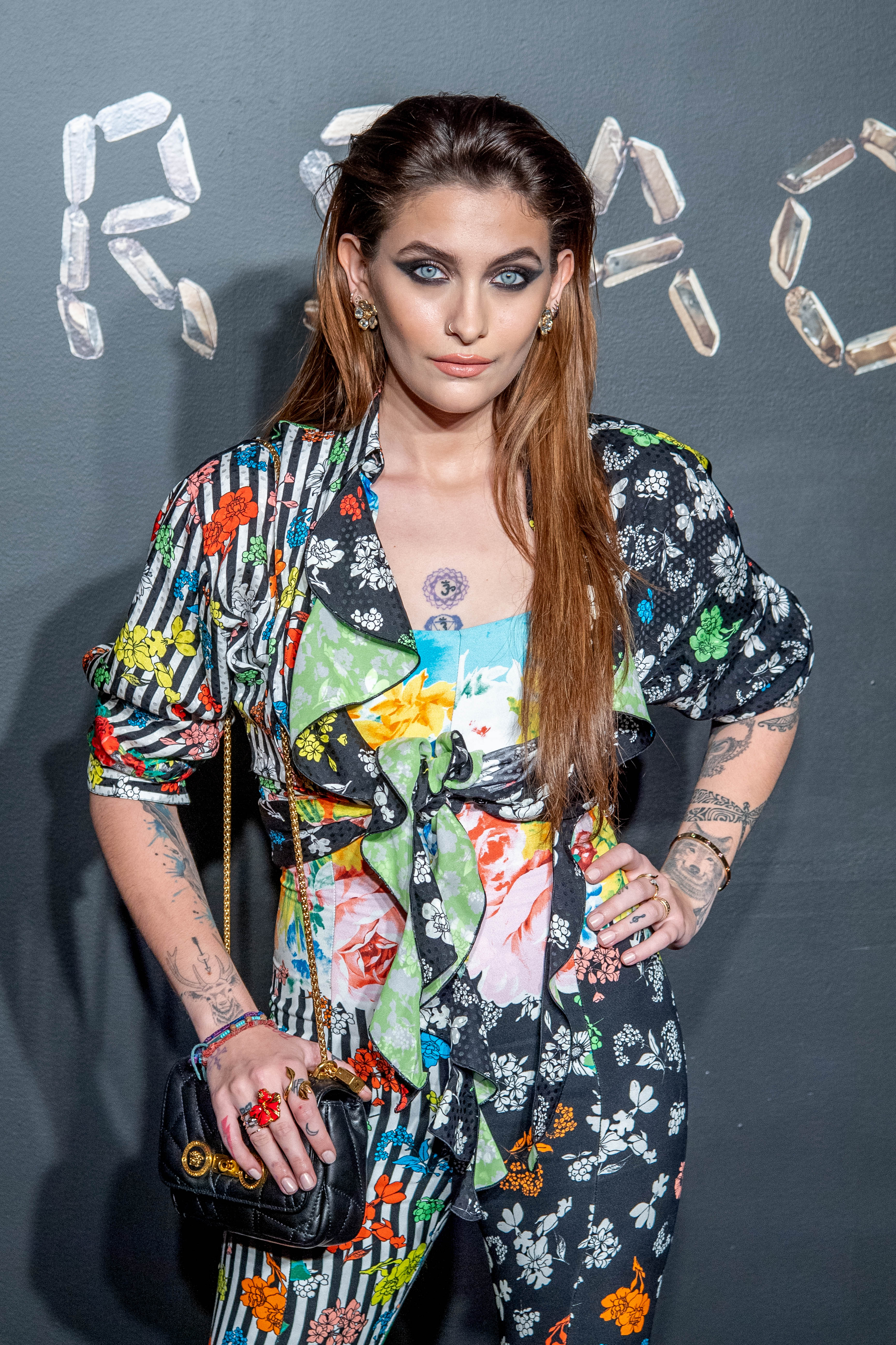 Paris Jackson attends the the Versace fall 2019 fashion show at the American Stock Exchange Building in lower Manhattan on December 02, 2018 in New York City.