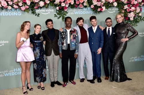 (EDITORS NOTE: This image contains nudity.) (L-R) Claire Scanlon, Kristen Bell, Karan Soni, Isaach de Bankolé, Dustin Milligan, Ben Platt, Jorma Taccone and Allison Janney attends the Los Angeles premiere of Prime Video's