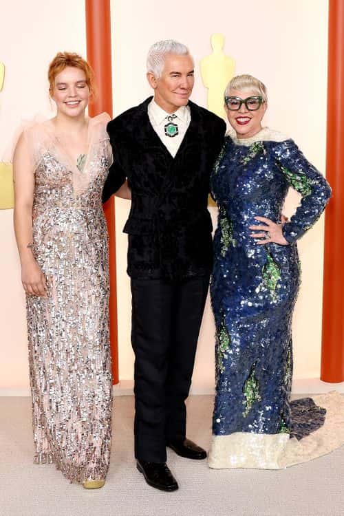 (L-R) Lillian Amanda Luhrmann, Baz Luhrmann and Catherine Martin attend the 95th Annual Academy Awards on March 12, 2023 in Hollywood, California.
