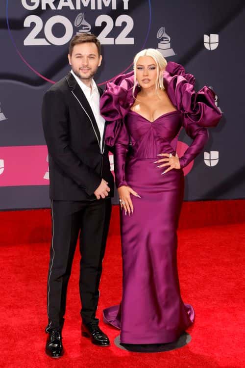 (L-R) Matthew Rutler and Christina Aguilera attend the 23rd Annual Latin GRAMMY Awards at Michelob ULTRA Arena on November 17, 2022 in Las Vegas, Nevada.